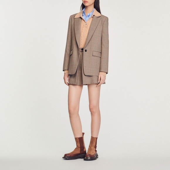 SANDRO(size 40) Jada Windowpane Brown Plaid Check Blazer Jacket